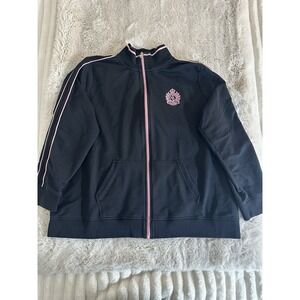Ralph Lauren Plus Size 2x Womens Black Zip Up Jacket Pink Crest Active Wear